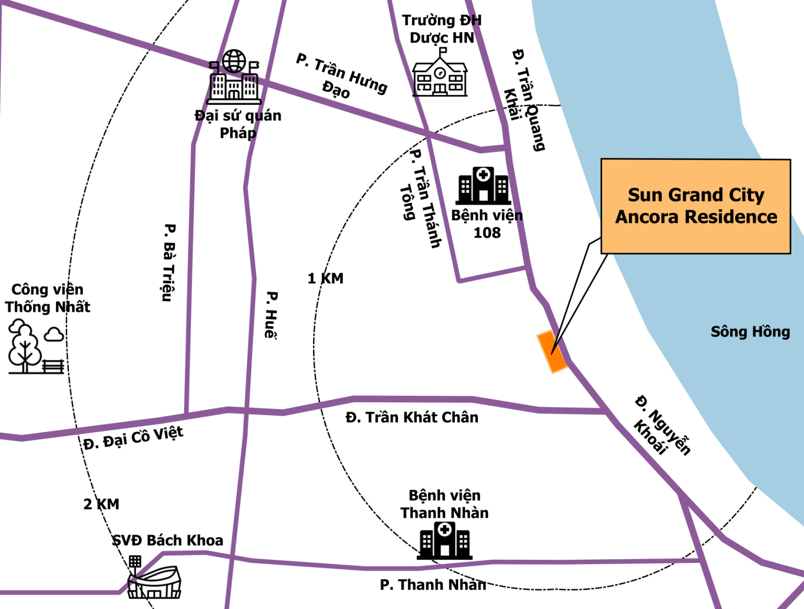 Bản đồ vị trí SUN GRAND CITY ANCORA RESIDENCE