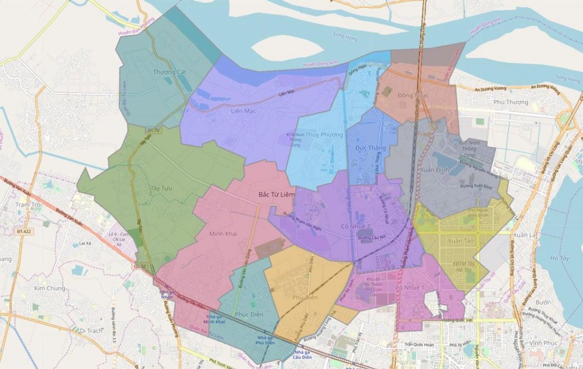 Bản đồ hành chính quận Bắc Từ Liêm