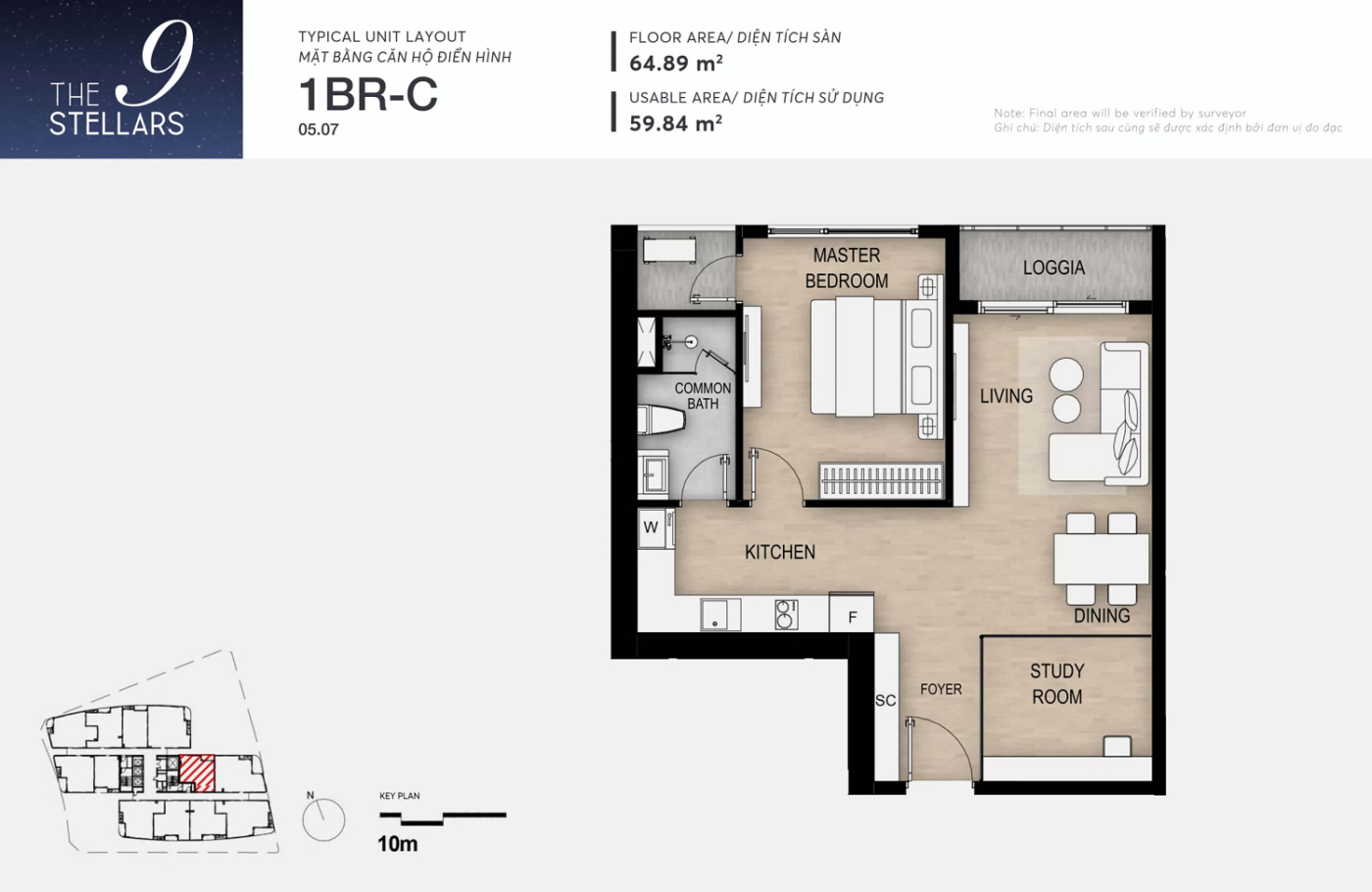 CĂN HỘ 01PN Dự án Alta Height – The 9 Stellars