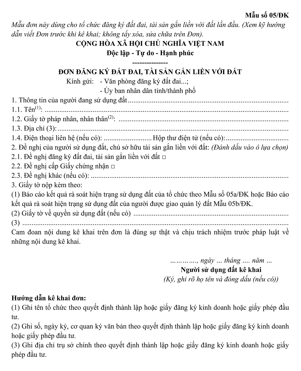 đơn xin cấp giấy chứng nhận quyền sử dụng đất