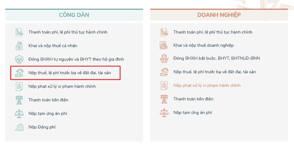 nộp thuế đất online