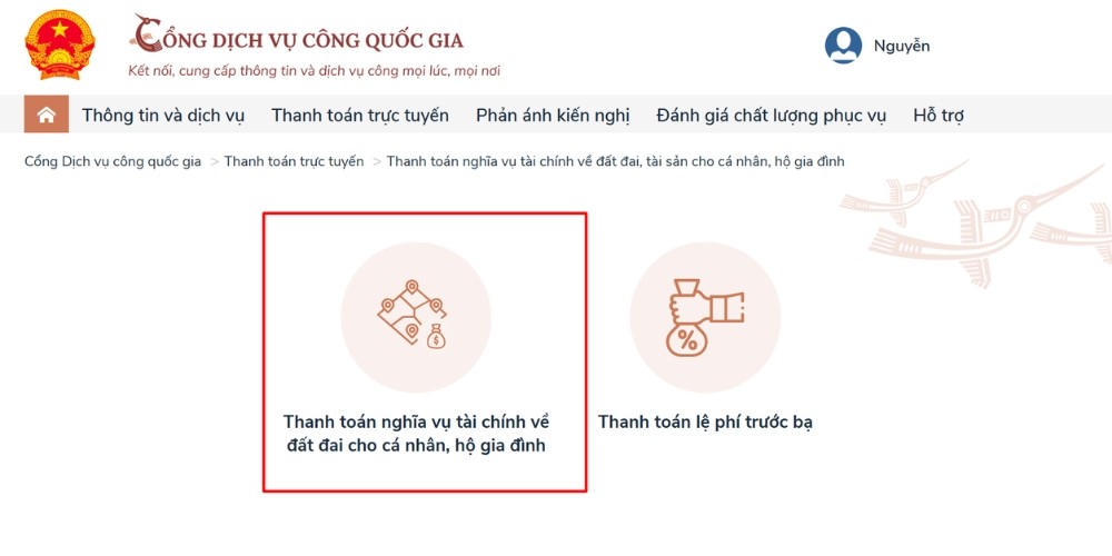 nộp thuế đất online