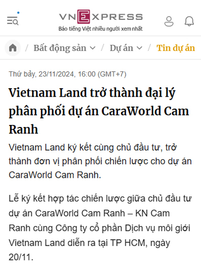 Báo vnexpress.net nói về vietnamland.vn