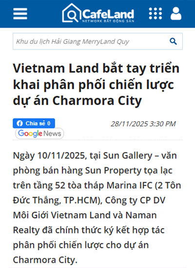 Báo Cafeland Charmora City VietNam Land